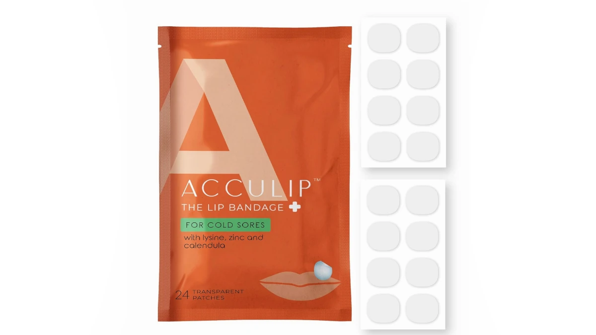 Acculip Cold Sore Patch with Lysine package on a white background.