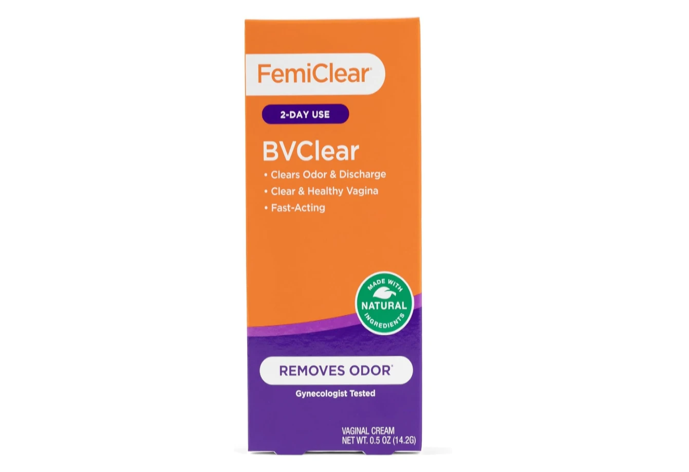 Tube of FemiClear BVClear Cream on a white background.