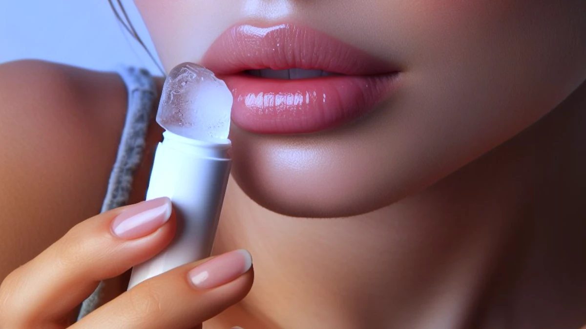 Person applying ice to lips affected by cold sore