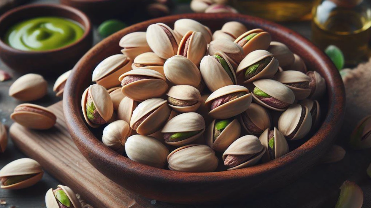 Pistachios are seeds of the pistachio tree, known for their green color and slightly sweet taste.