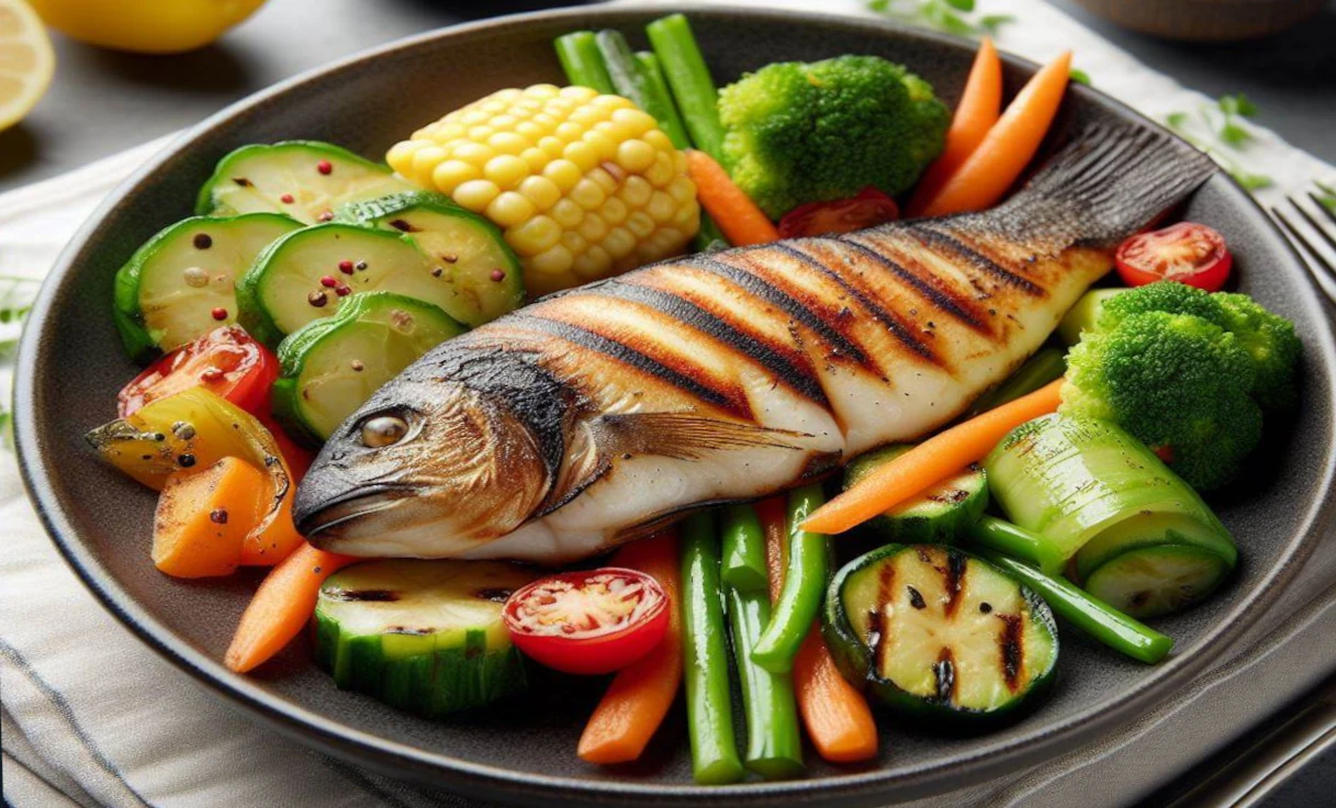 Grilled fish with vegetables