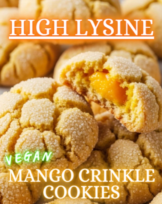 High-lysine, vegan mango crinkle cookies