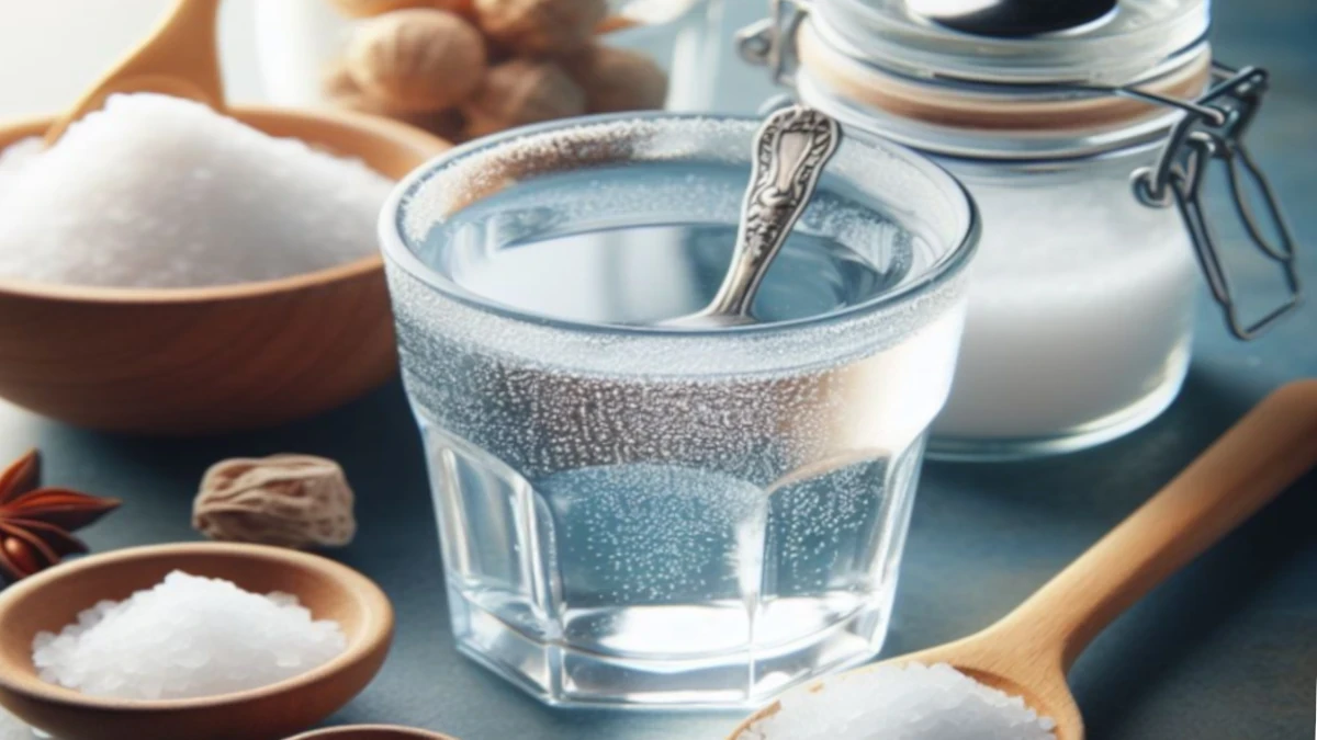 Glass of salt water with a spoon